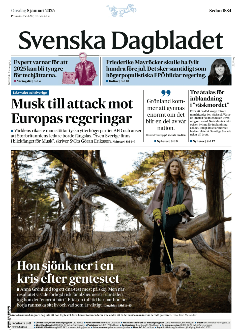 Prima-pagina-Svenska Dagbladet-edizione-di-oggi-20250108